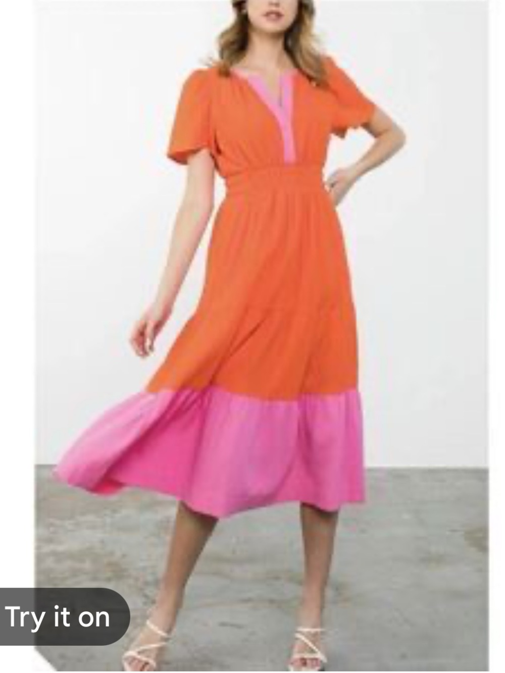 THML Orange and Pink Colorblock Midi Dress Sz S